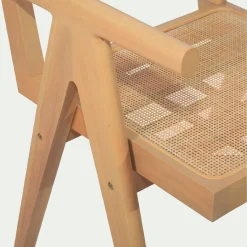 Chaise de repas avec accoudoirs en acajou et cannage - bois clair