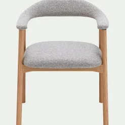 Chaise de repas avec accoudoirs en bois et tissu - gris