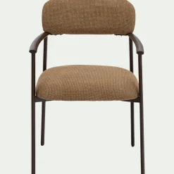 Chaise de repas avec accoudoirs en tissu et acier - brun châtaignier