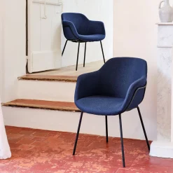 Chaise de repas avec accoudoirs en tissu - bleu figuerolles