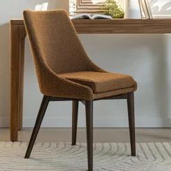 Chaise de repas en tissu bouclette rasé - brun chataignier