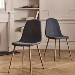 Chaise en acier effet bois et tissu - gris ardoise