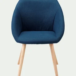 Chaise en tissu avec accoudoirs et piétement naturel - bleu figuerolles