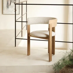 Chaise en tissu bouclette avec accoudoirs - blanc