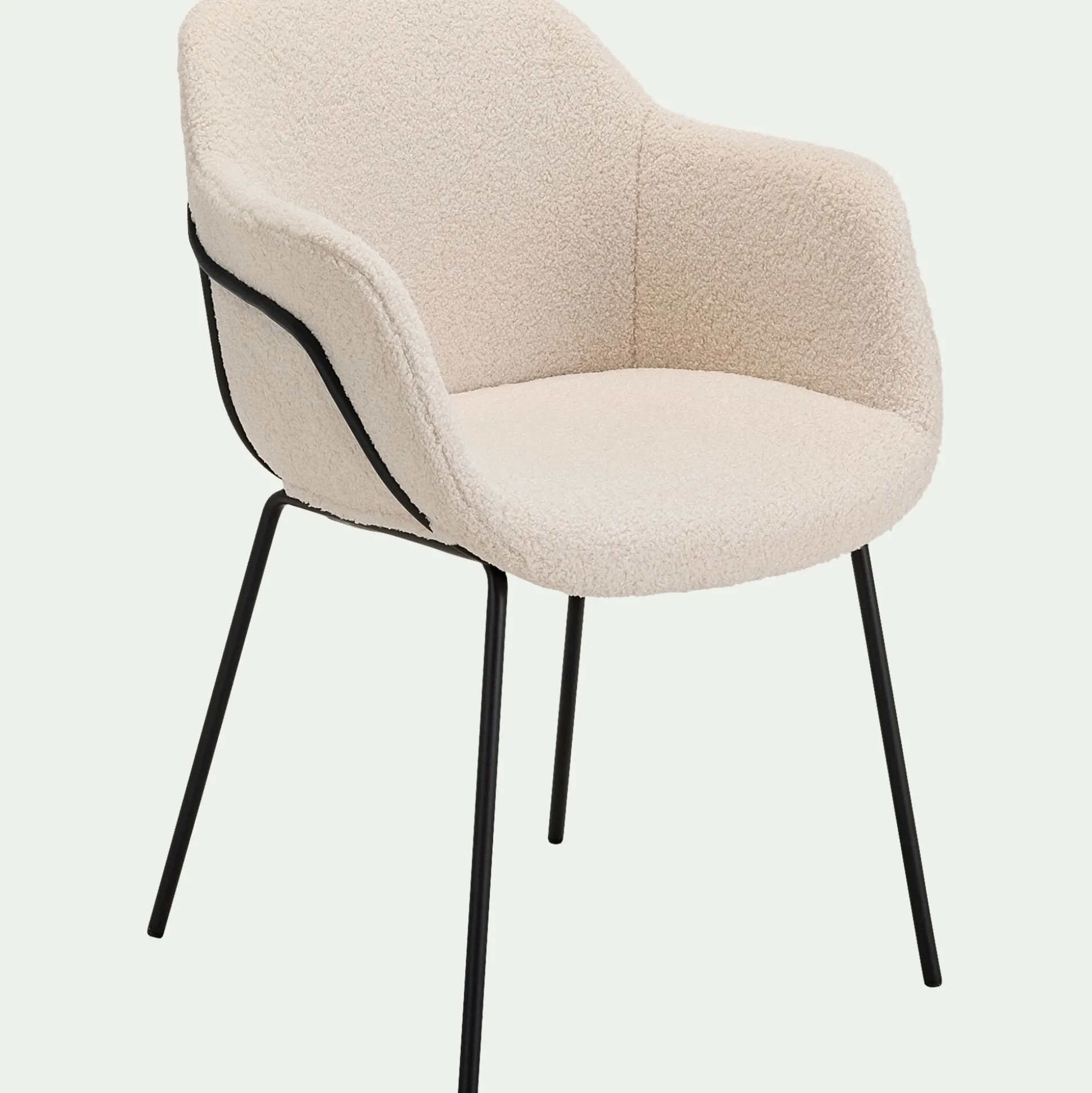 Chaise en tissu bouclette avec accoudoirs - blanc