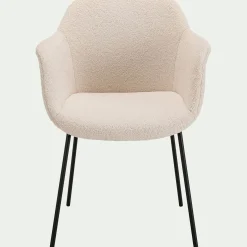 Chaise en tissu bouclette avec accoudoirs - blanc