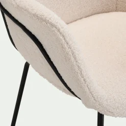 Chaise en tissu bouclette avec accoudoirs - blanc