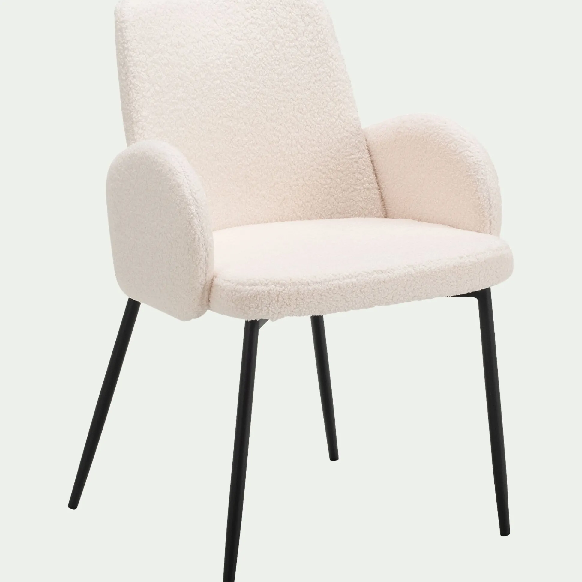 Chaise en tissu bouclette avec accoudoirs - blanc