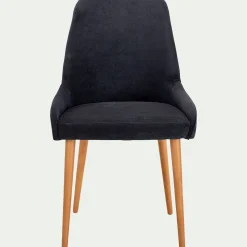 Chaise en tissu effet velours et piètement naturel - noir
