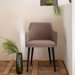 Chaise en tissu effet velours avec accoudoirs - gris