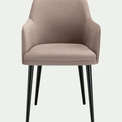 Chaise en tissu effet velours avec accoudoirs - gris