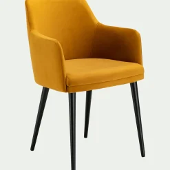 Chaise en tissu effet velours avec accoudoirs - jaune argan
