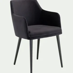 Chaise en tissu effet velours avec accoudoirs - noir