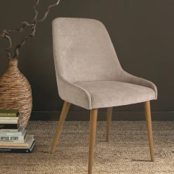 Chaise en tissu effet velours et piètement naturel - beige