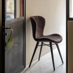 Chaise en tissu effet velours sans accoudoirs - noir