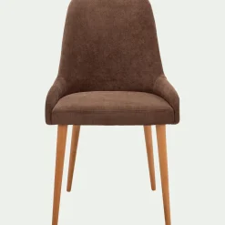 Chaise en tissu effet velours et piètement naturel - marron