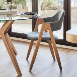 Chaise en tissu et effet bois clair avec accoudoirs - gris ardoise