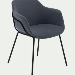 Chaise en velours côtelé avec accoudoirs - bleu autan