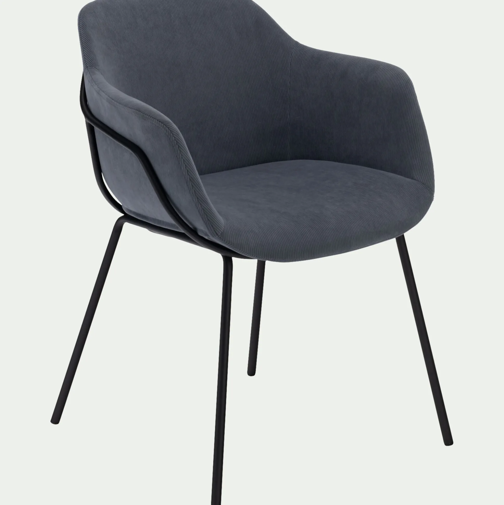 Chaise en velours côtelé avec accoudoirs - bleu autan