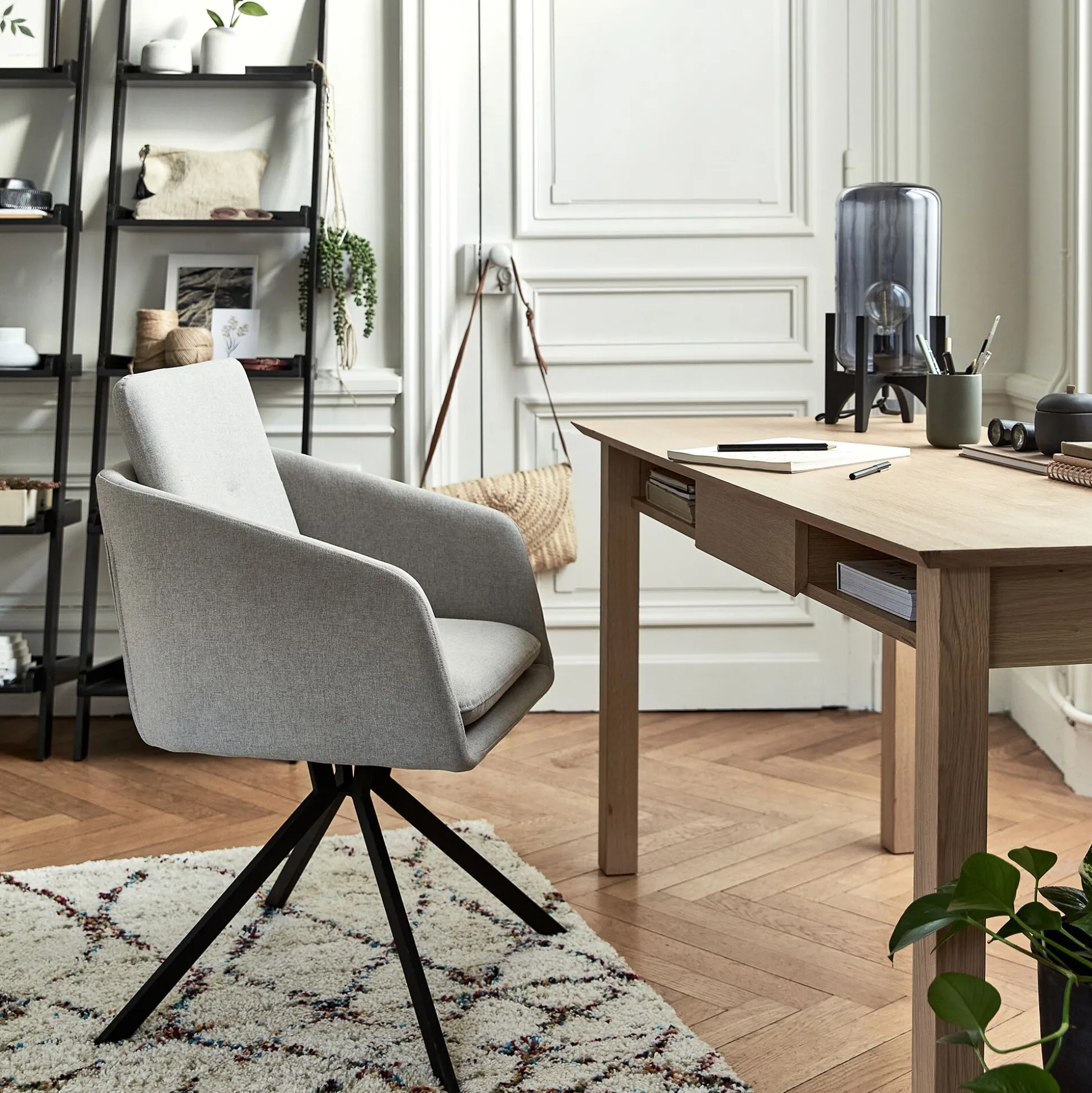 Chaise pivotante avec accoudoirs en tissu - gris borie