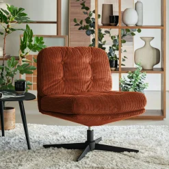 Chaise pivotante en velours côtelé et piétement en fer - brun rustrel