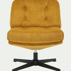 Chaise pivotante en velours côtelé et piétement en fer - jaune argan