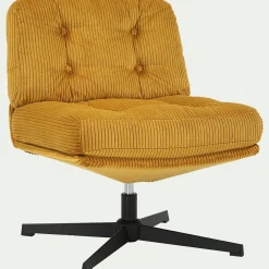 Chaise pivotante en velours côtelé et piétement en fer - jaune argan