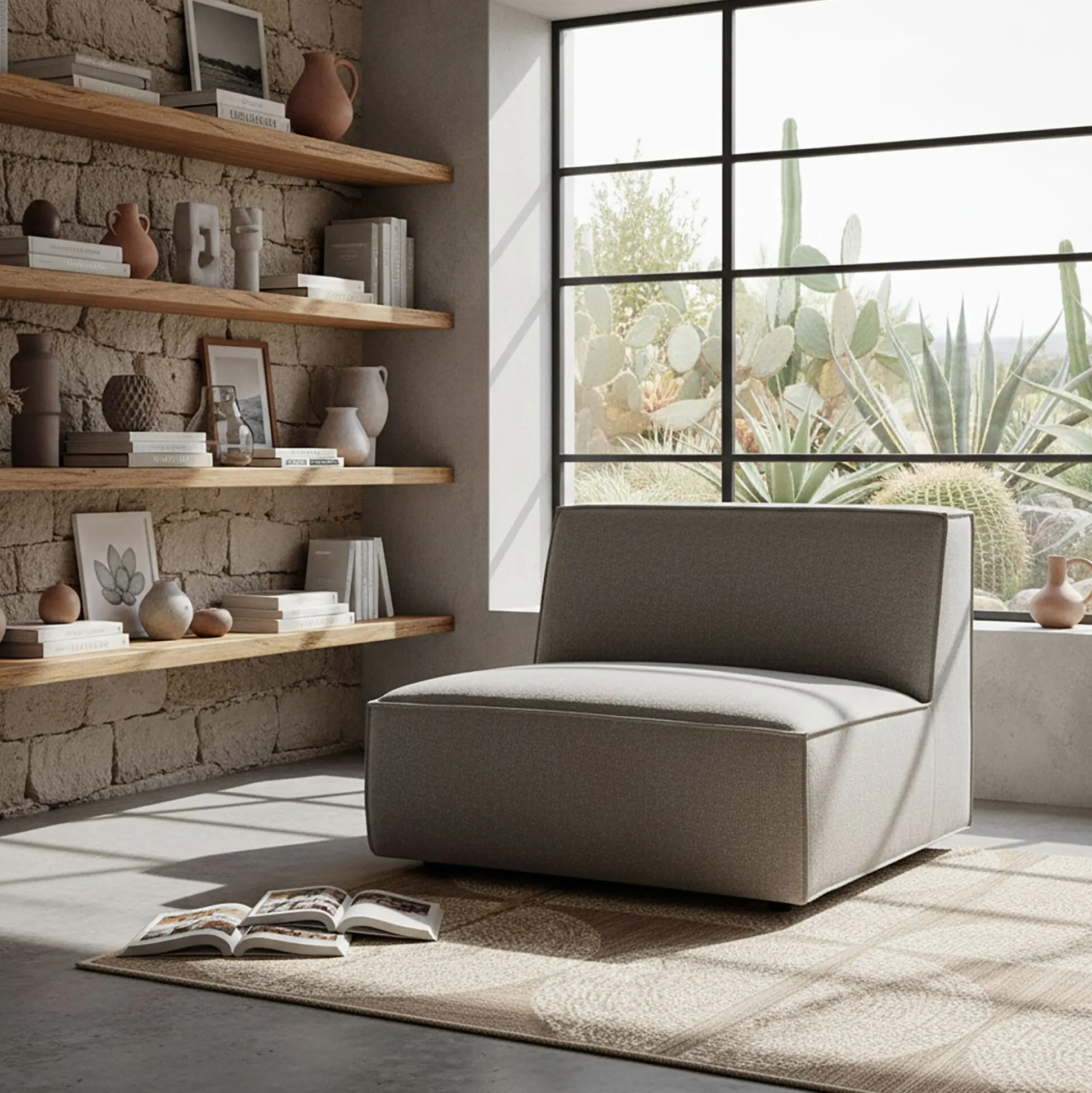 Chauffeuse en tissu tramé - gris