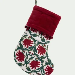 Chaussette déco de Noël motif floral - rouge