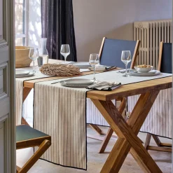 Chemin de table en coton blanc et noir 50x200cm