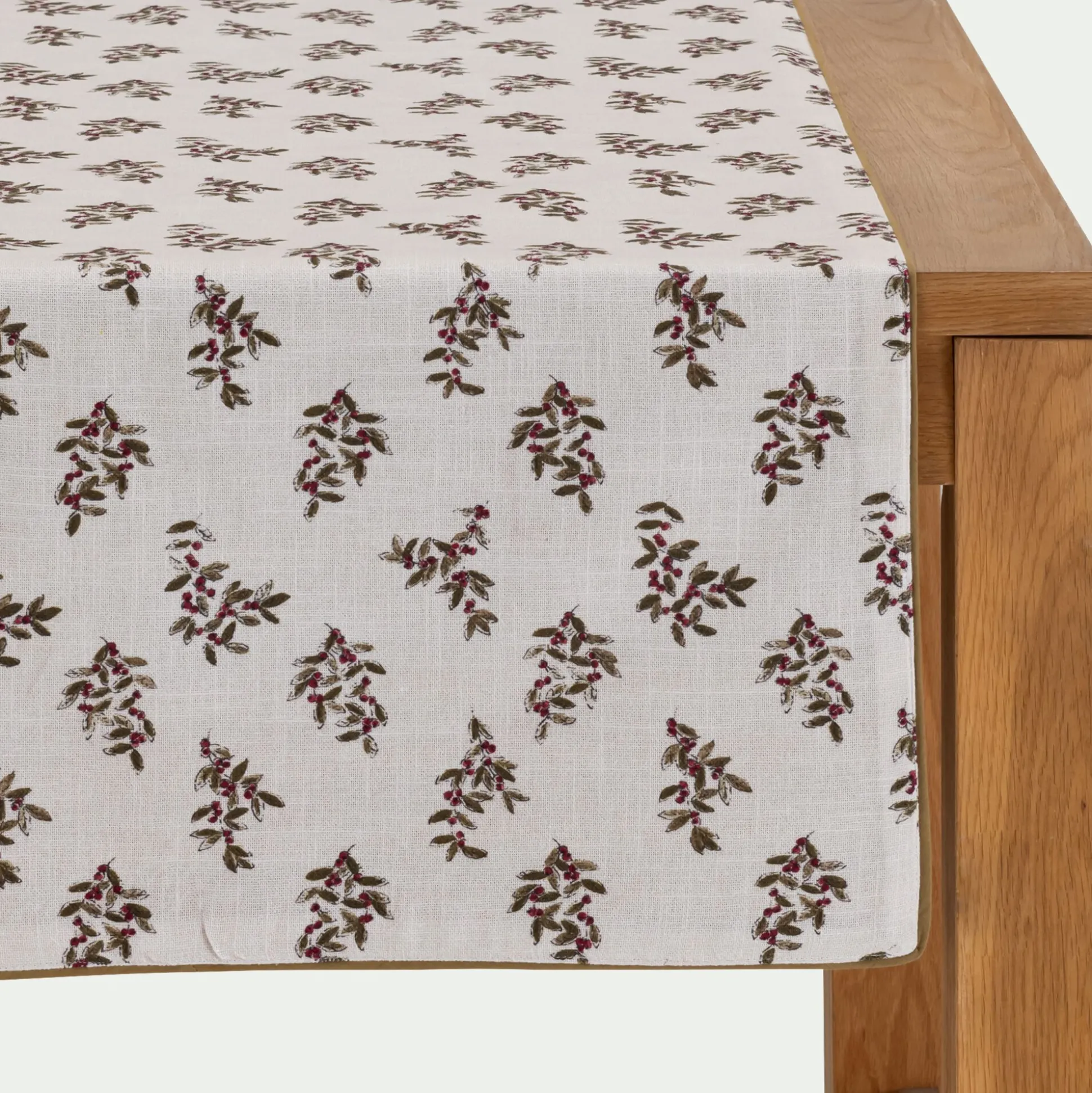 Chemin de table en coton motif floral 50x150cm - blanc