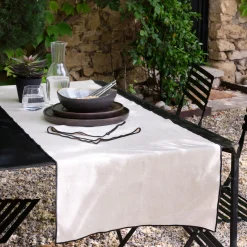 Chemin de table en coton finition point de bourdon 50x150cm - beige
