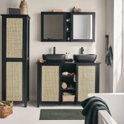 Colonne de salle de bain en bois de cèdre et cannage - H171cm