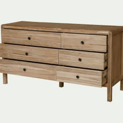 Commode 6 tiroirs en acacia - bois clair