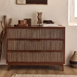 Commode 3 tiroirs en acajou L120cm - bois foncé