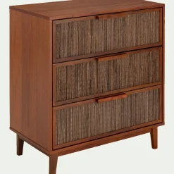 Commode 3 tiroirs en acajou L80cm - bois foncé