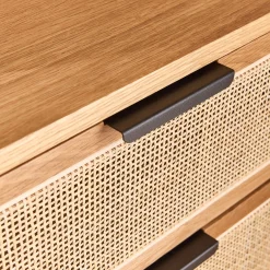 Commode 6 tiroirs en bois et cannage - bois clair