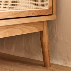 Commode 6 tiroirs en bois et cannage - bois clair