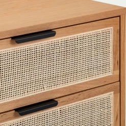 Commode 6 tiroirs en bois et cannage - bois clair