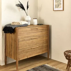 Commode 3 tiroirs en bois d'acacia massif - bois clair