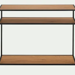 Console 3 plateaux en métal et effet chêne L120xP35xH79cm - bois foncé