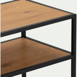 Console 3 plateaux en métal et effet chêne L120xP35xH79cm - bois foncé