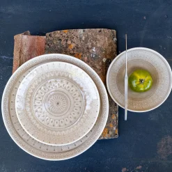 Coupelle à motifs en grès D17,2cm - beige alpilles