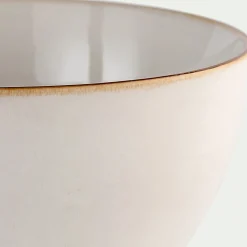 Coupelle en grès avec liseré marron D9cm - blanc