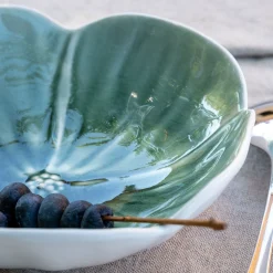 Coupelle fleur en grès D16cm - vert olivier