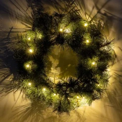 Couronne de Noël végétale lumineuse - vert D45cm
