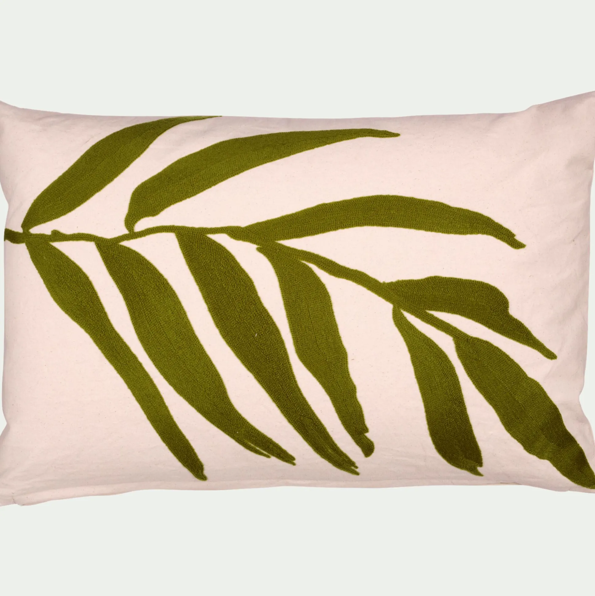 Coussin à broderie végétale en coton 40x60cm - vert