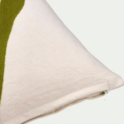 Coussin à broderie végétale en coton 40x60cm - vert