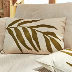 Coussin à broderie végétale en coton 40x60cm - vert