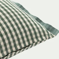 Coussin à carreaux en coton finition volant 30x50cm - bleu